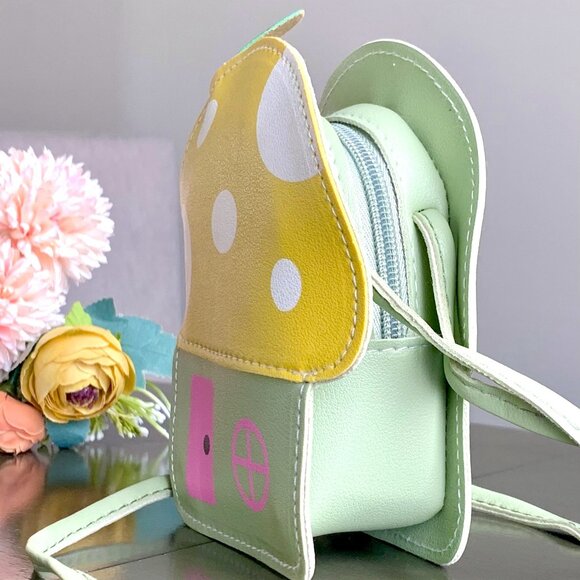 Whimsical Girl's Kids Mushroom Toadstool Fairy House Shaped Crossbody Purse Bag - Picture 9 of 10